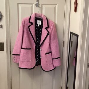 Avec Les Filles Pink Tweed Blazer with Black Trim